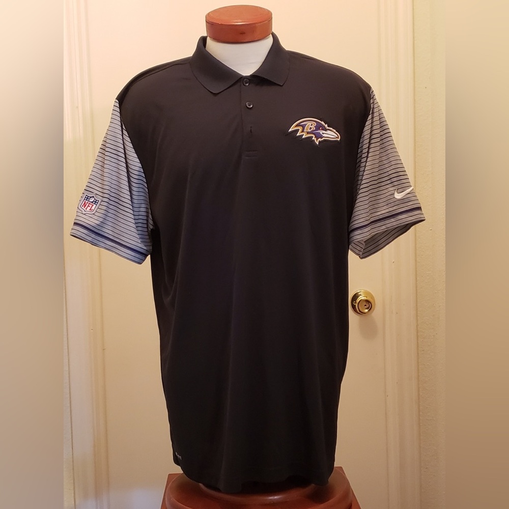 Nike Dri Fit NFL on the field apparel Men’s Baltimore Ravens Button Up Polo